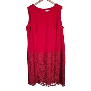 Calvin Klein Red Sheath Dress Sleeveless Lace Plus Size 20W Holiday Party